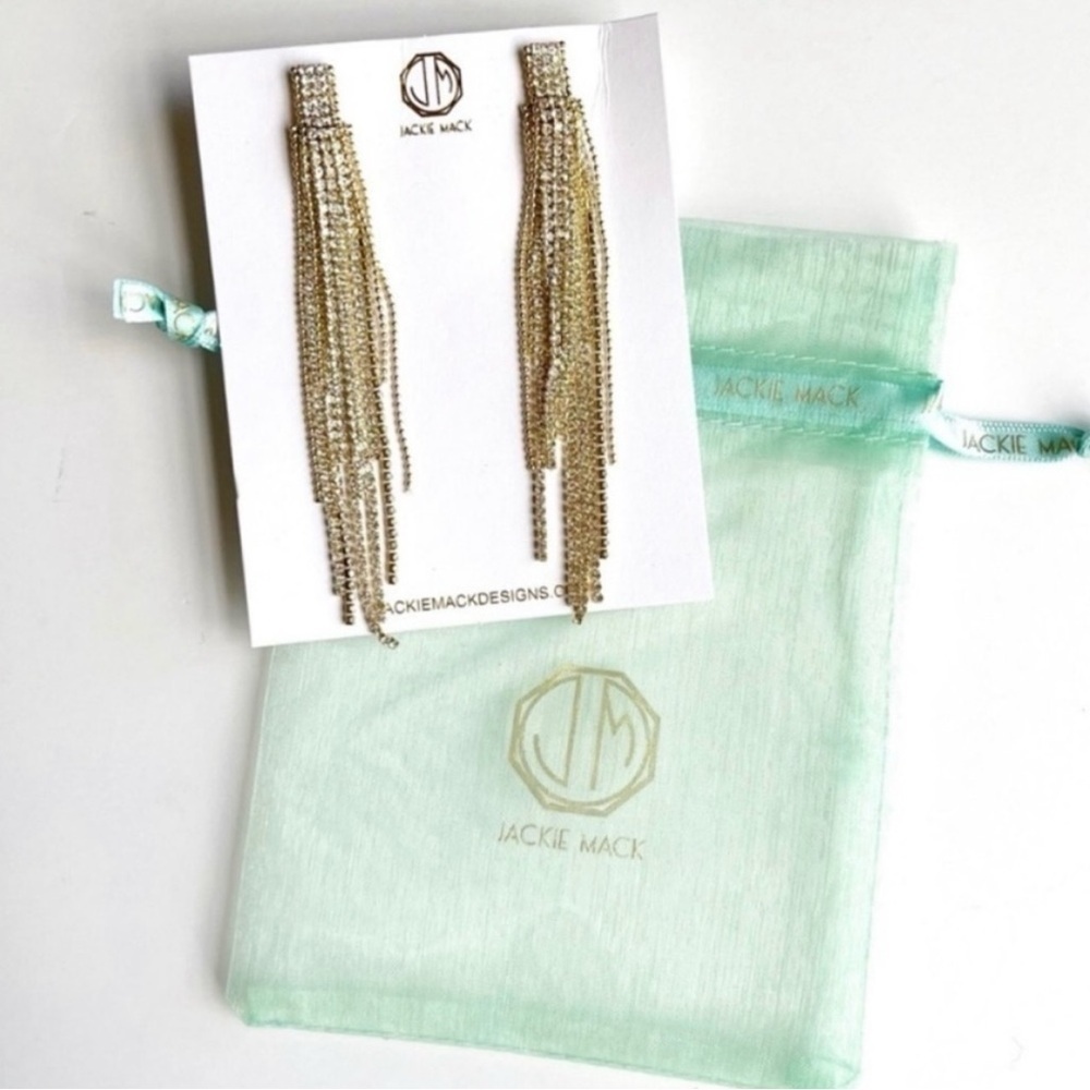 Jackie Mack Gold crystal Adhara Elegant Earrings gold crystal drip dangle new